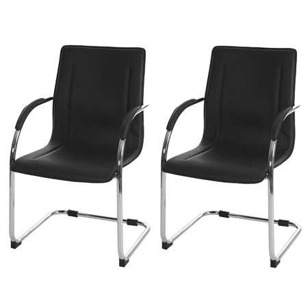 Zestaw 2 szt. Krzesła Konferencyjne ZEUS, Metalowy Stelaż, Ekskluzywny Design, Tapicerka Skóra kolor Czarny