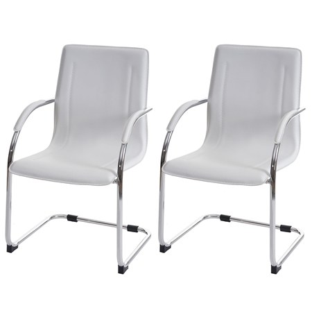 Zestaw 2 szt. Krzesła Konferencyjne ZEUS, Metalowy Stelaż, Ekskluzywny Design, Tapicerka Skóra kolor Biały