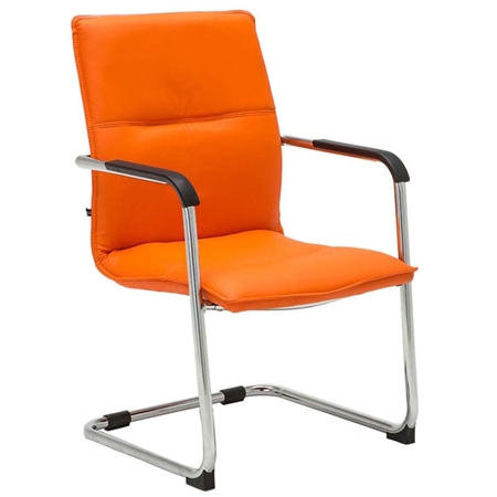 Krzesło Konferencyjne GOLIAT, Metalowy Stelaż, Gruba Tapicerka i Elegancki Design, Skóra kolor Pomarańczowy