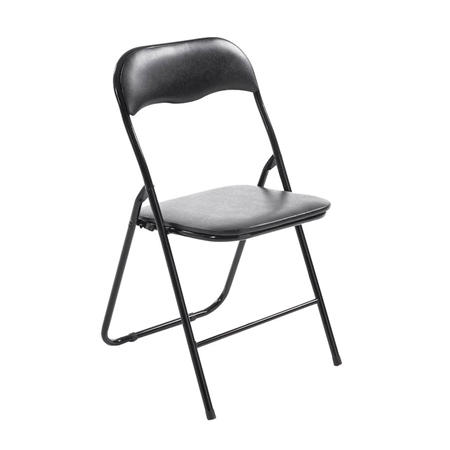 Krzesło Składane VINSON, Czarny Metalowy Stelaż, Skórzana Tapicerka, kolor Czarny