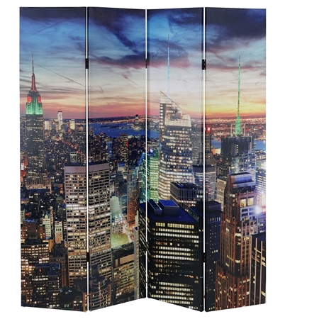 Parawan 4 panele LED CITY, 180x160x2,5 cm, Bardzo Praktyczny, Drewniany Stelaż