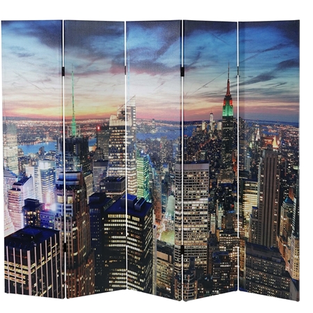 Parawan 5 paneli LED CITY, 180x200x2,5 cm, Bardzo Praktyczny, Drewniany Stelaż