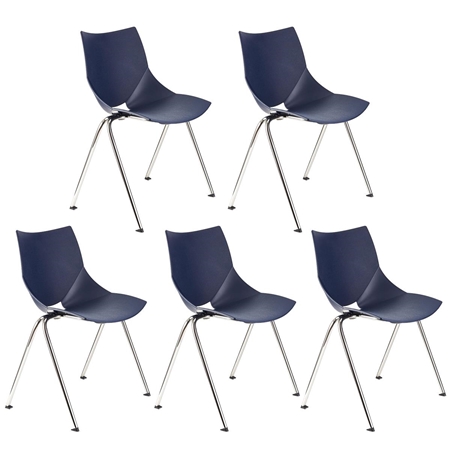 Zestaw 5 szt. Krzesła Konferencyjne AMIR, Wygodne i Praktyczne, Sztaplowane, Kolor Niebieski