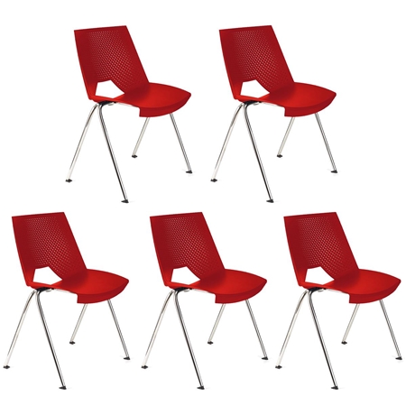 Zestaw 5 szt. Krzesła Konferencyjne ENZO, Wygodne i Praktyczne, Sztaplowane, Kolor Czerwony