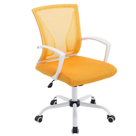 Krzesło Biurowe CUBA WHITE, Metalowy Stelaż, Oddychająca Siatka, Kolor Żółty