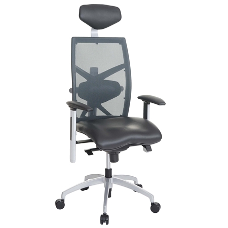 Krzesło Ergonomiczne NILO-TEC, 10, Duży Komfort, Skóra Naturalna i Oddychająca Siatka, Czarne