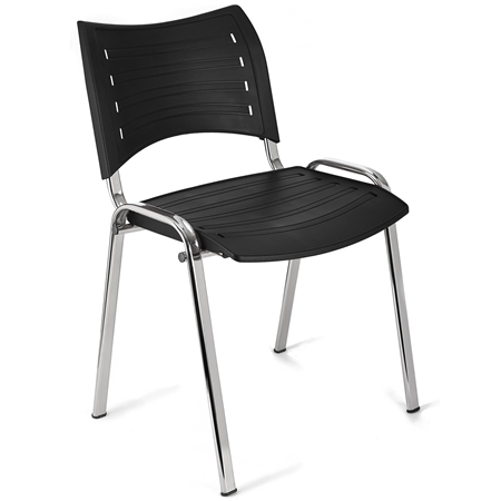 Krzesło Konferencyjne ELVA, Sztaplowane i Bardzo Praktyczne, Wysoka Jakość, Kolor Czarny i Chromowane Nogi