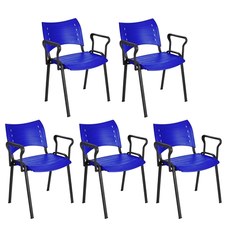 Zestaw 5 szt. Krzesła Konferencyjne ELVA Z PODŁOKIETNIKAMI, Sztaplowane i Praktyczne, Czarne Nogi, Kolor Niebieski