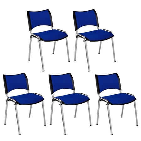 Zestaw 5 szt. Krzesło Konferencyjne ROMEL, Sztaplowane, Chromowane Nogi, Tkanina, Niebieskie