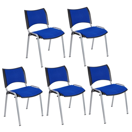 Zestaw 5 szt. Krzesło Konferencyjne ROMEL, Sztaplowane, Szare Nogi, Tkanina, Niebieskie