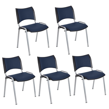 Zestaw 5 szt. Krzesło Konferencyjne ROMEL SKÓRA, Sztaplowane, Szare Nogi, Niebieskie