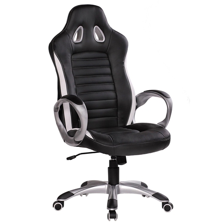 Krzesło Gamingowe MUSAKU, Ekskluzywny Design ze Szwami, Wysoka Jakość, Czarna Skóra