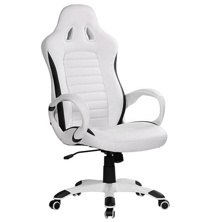Krzesło Gamingowe MUSAKU, Ekskluzywny Design ze Szwami, Wysoka Jakość, Biała Skóra