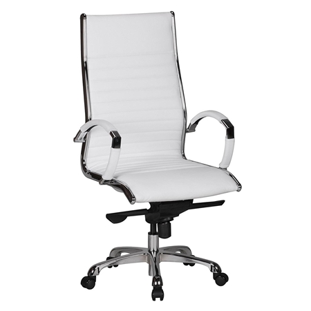 Krzesło Biurowe BAVIERA, Chromowany Stelaż, Bardzo Eleganckie, Skórzane, Białe