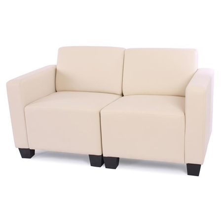 Sofa Modułowa 2-osobowa LONY, Gruba Wyściółka, Ekskluzywny Design, Skóra, Kremowa