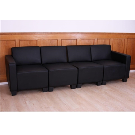 Sofa Modułowa 4-osobowa LONY, Gruba Wyściółka, Ekskluzywny Design, Skóra, Czarna