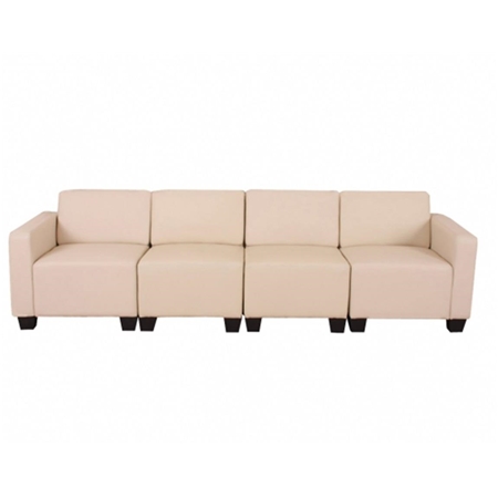 Sofa Modułowa 4-osobowa LONY, Gruba Wyściółka, Ekskluzywny Design, Skóra, Kremowa