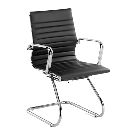 Krzesło Konferencyjne DORIS V, Stelaż ze Stali Chromowanej, Elegancki Design, Skórzane Czarne