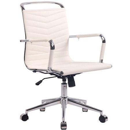 Krzesło Biurowe SIGRID, Elegancki Design z Pikowaniem, Skórzane, Białe