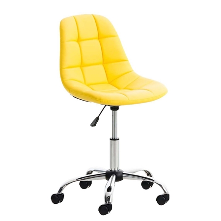Krzesło Biurowe WALLY, Gruba Tapicerka, Metalowa Podstawa, Skórzane, Żółte