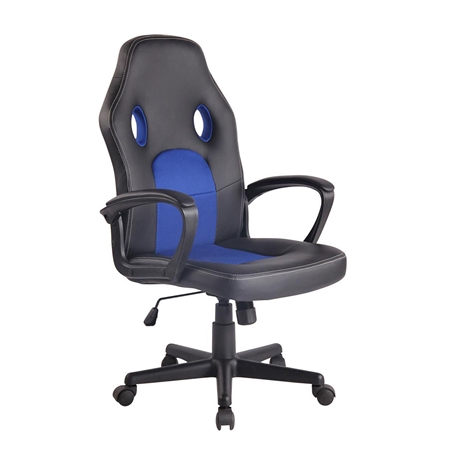 Krzesło Gamingowe XENON, Sportowy Design, Skórzana Tapicerka, Kolor Niebiesko-Czarny