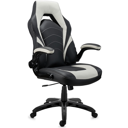 Krzesło Gamingowe NITRO, Grube Wypełnienie, Składane Podłokietniki, Skórzane, kolor Czarno-Biały