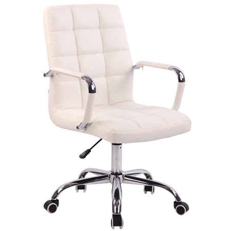 Krzesło Biurowe DELAN PRO, Miękkie Obicie, Metalowa Podstawa, Skórzana Tapicerka kolor Biały